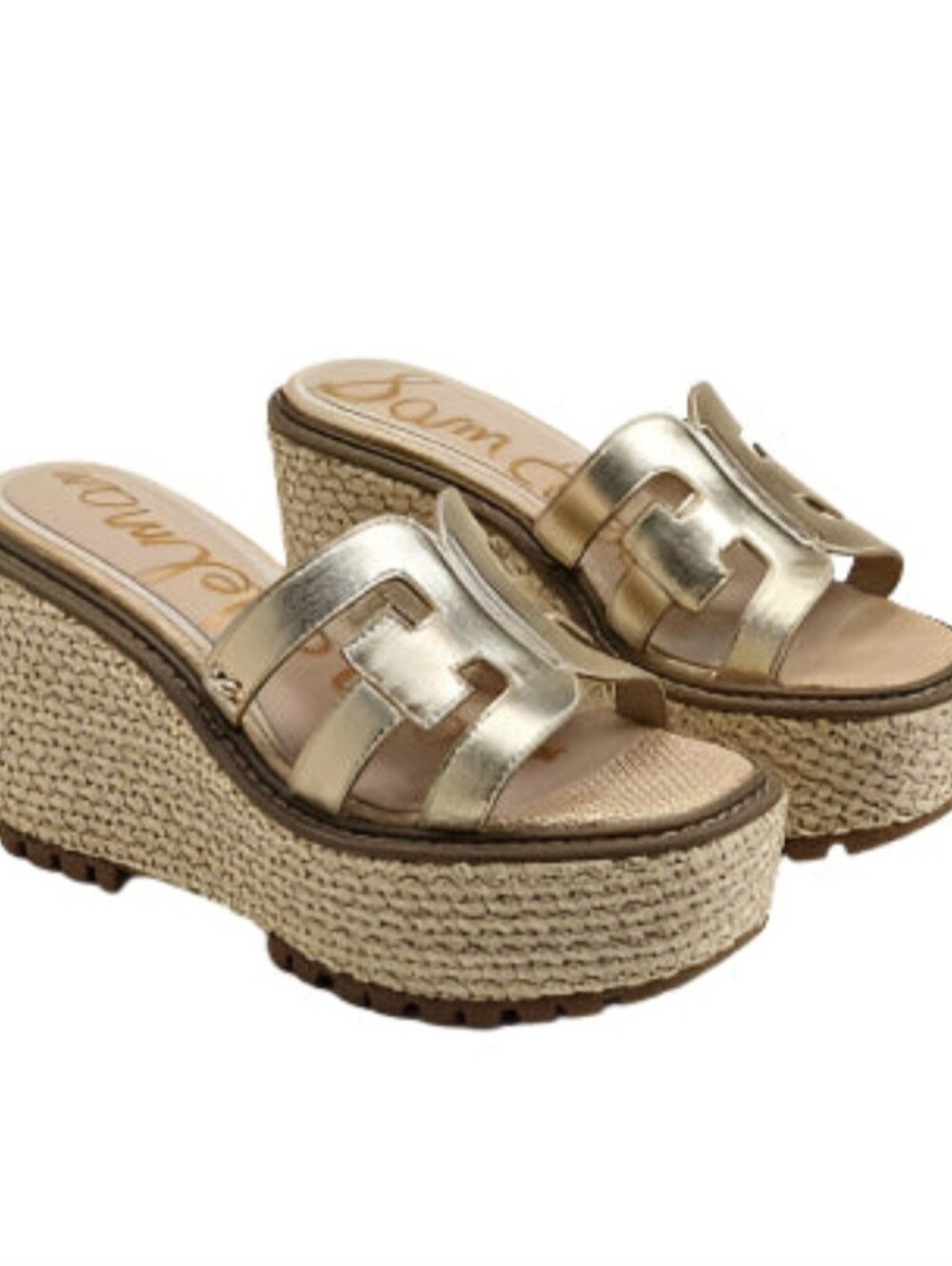 Sam Edelman Laine Platform Wedge Sandals-Gold Metallic Leather